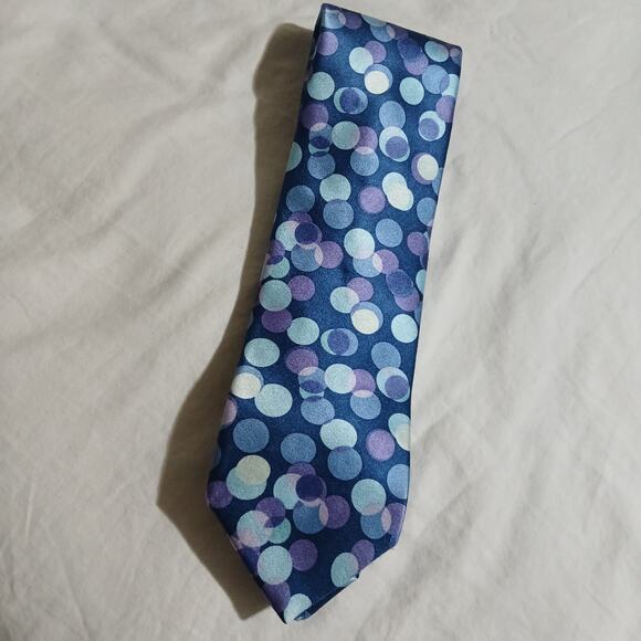 Ted Baker London 100% Imported Silk Hand Tailored in the U.S.A. Tie Blue Circles - Picture 7 of 9